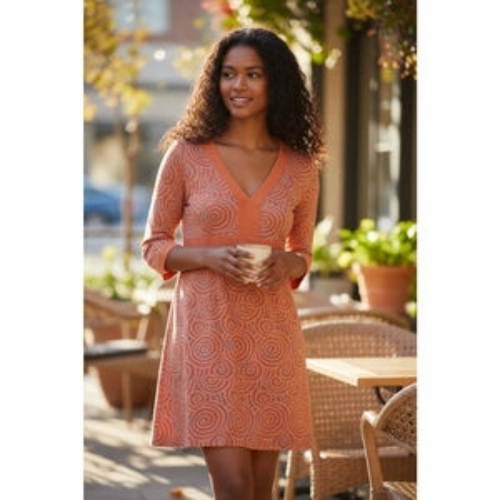 Sz 0 Vineyard Vines Cotton V-neck Dress Salmon White Azure